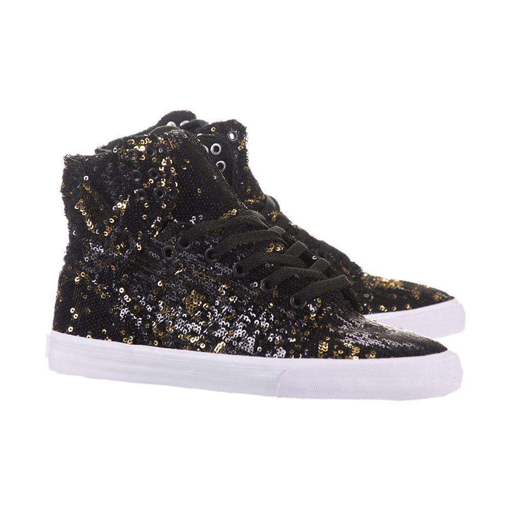 Baskets Montantes Supra SkyTop Noir Doré Black/Gold-White Femme | HSZ-98969628